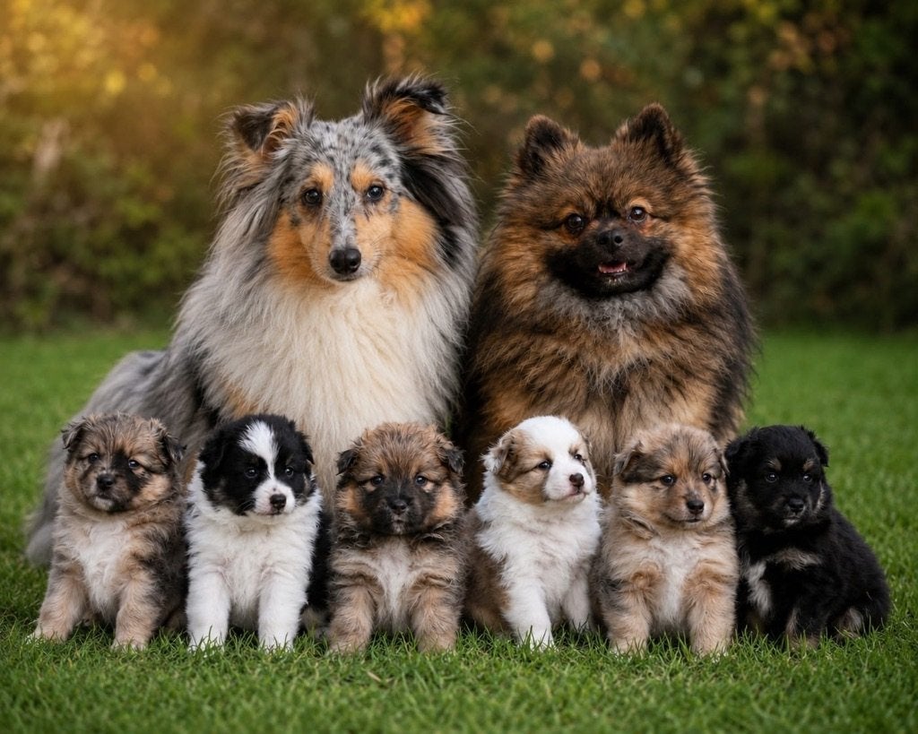 Eerste familiale nestje Poshie pups (sheltie x pomeriaan), Parvo, België, Particulier, 8 tot 15 weken