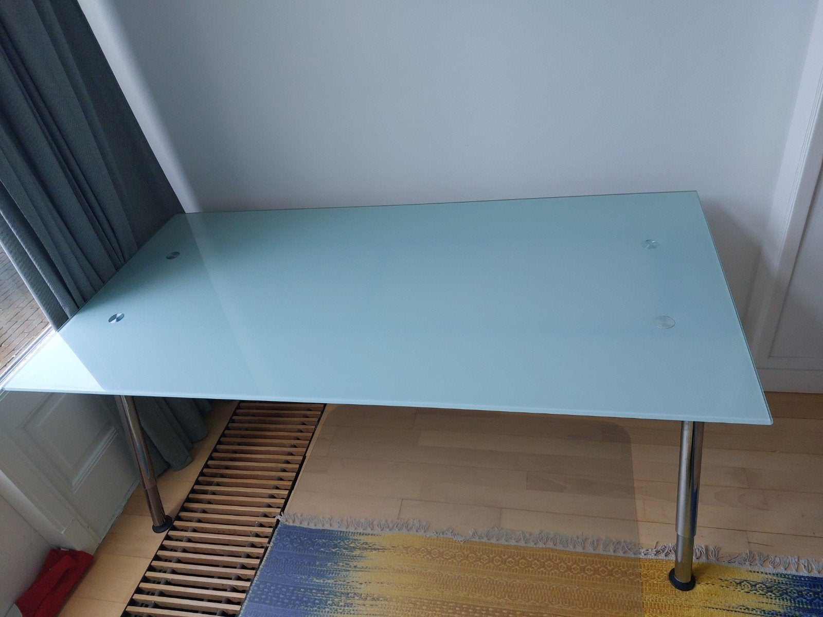 In hoogte verstellbare tafel 80x160, Ophalen, 50 tot 100 cm, Glas, Vijf personen of meer