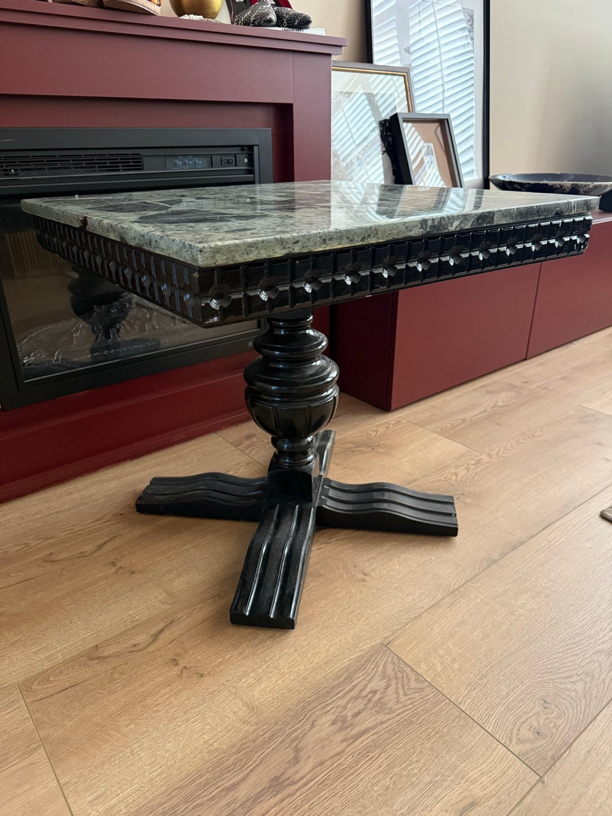 Vintage unieke Bijzettafel met Groen Marmeren Blad- 60x60 cm