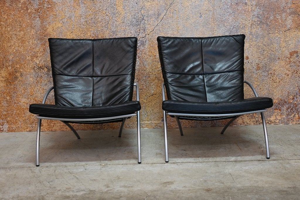 ZGANieuw 2 zwarte leren Harvink Uncle Sam design fauteuils, Harvink, Harvink, 75 tot 100 cm, Ophalen of Verzenden