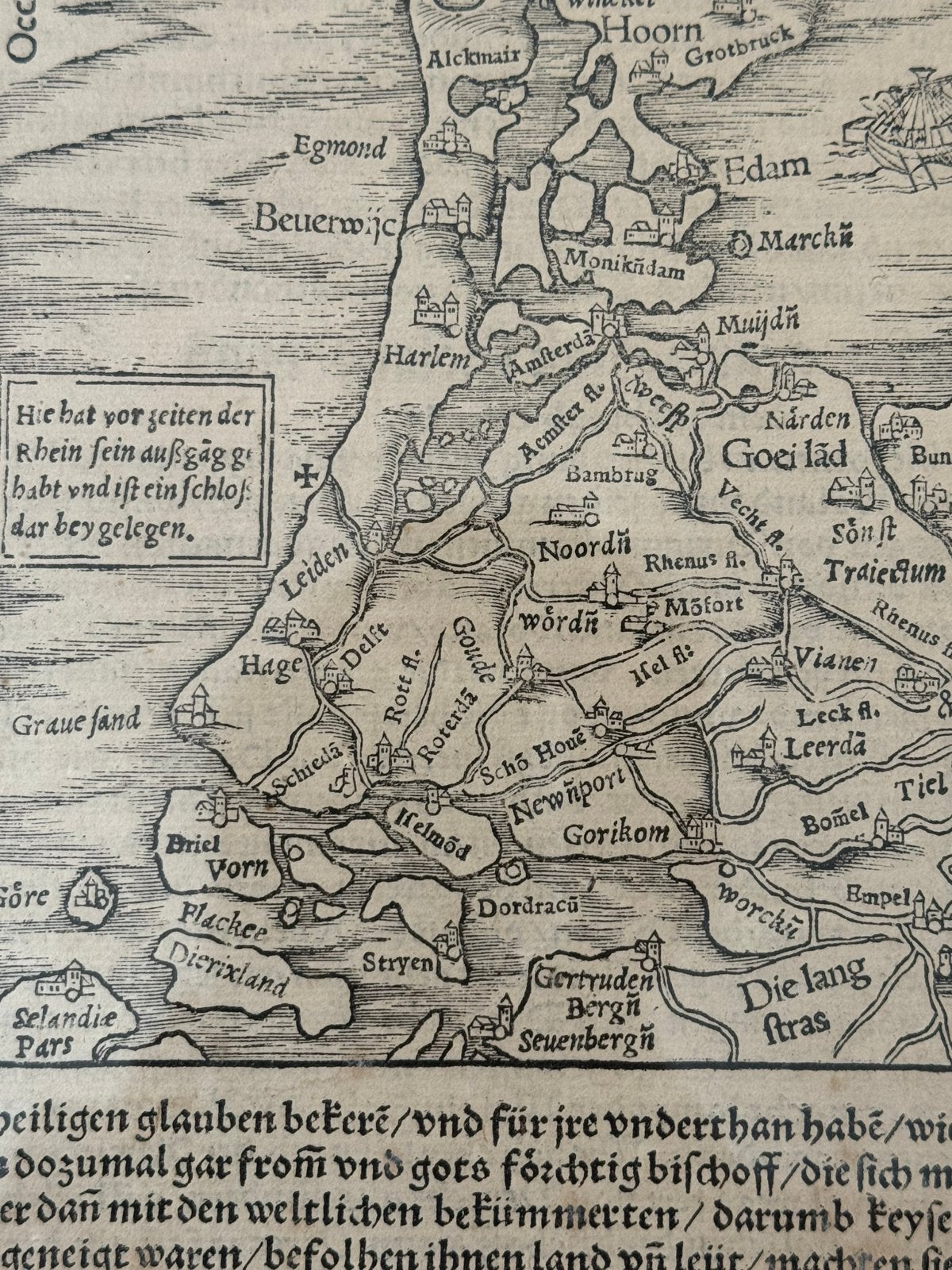Antieke Kaart Nederland - Sebastian Münster (1552), Gelezen, Voor 1800, Ophalen of Verzenden, Landkaart