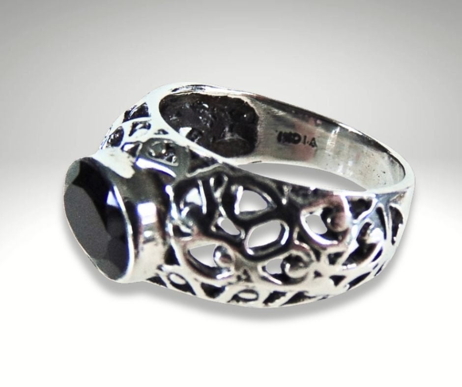 Mooie NIEUWE aparte 925 zilver onyx FILIGRAAN ring M17/17,5!, Verzenden, Nieuw, X, Dame of Heer