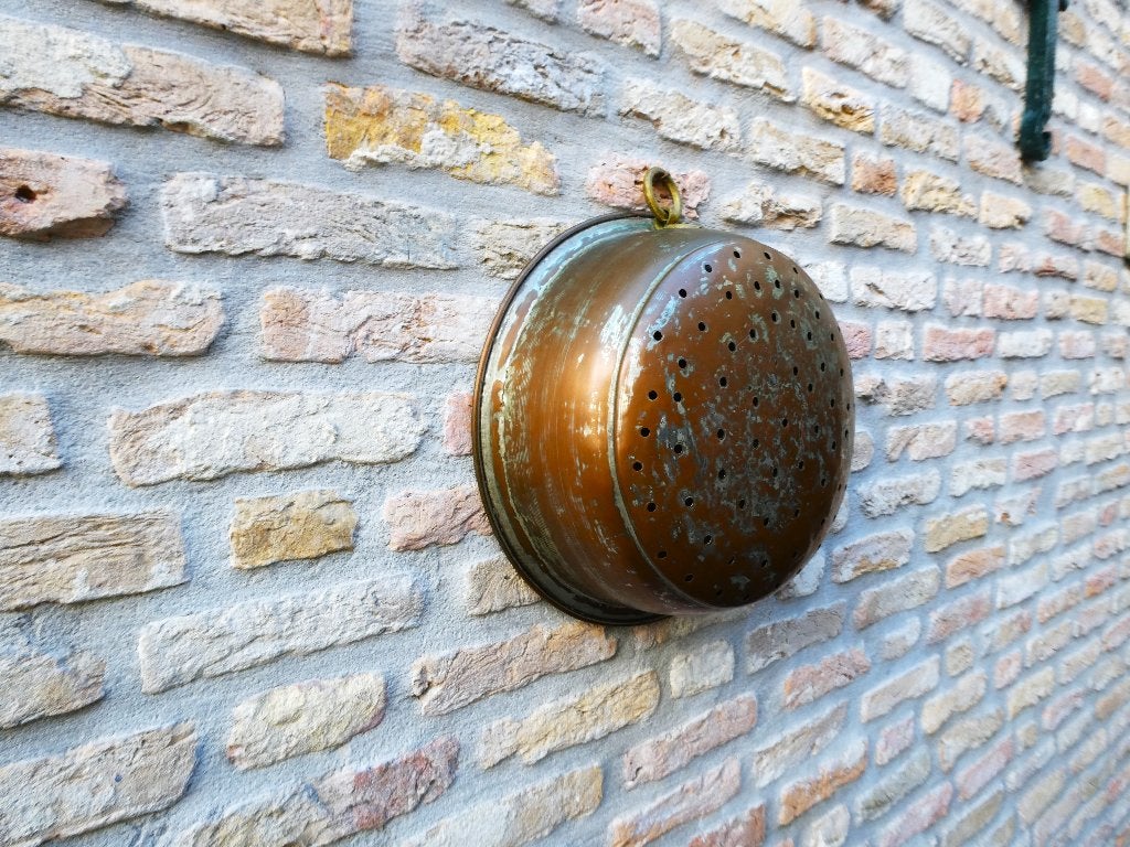 Antiek roodkoperen vergiet / zeef van ca. 1870, Antiek en Kunst, Antiek | Koper en Brons, Ophalen of Verzenden, Koper