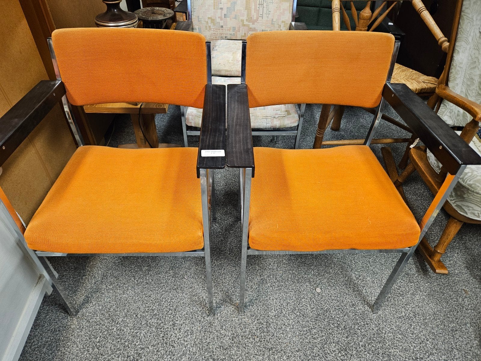 Retro stoel met oranje bekleding en metalen frame, Ophalen of Verzenden