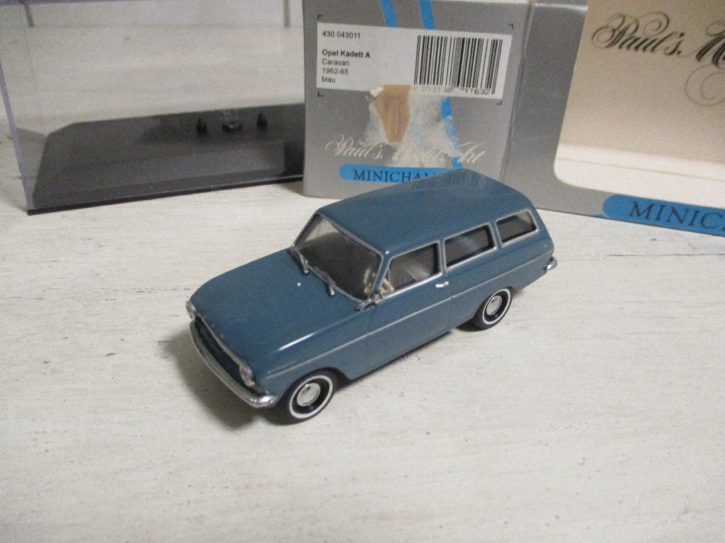 Minichamps Opel Kadett A Caravan 1962-65 Bleu Schaal 1:43, Ophalen of Verzenden, Nieuw, Auto, MiniChamps