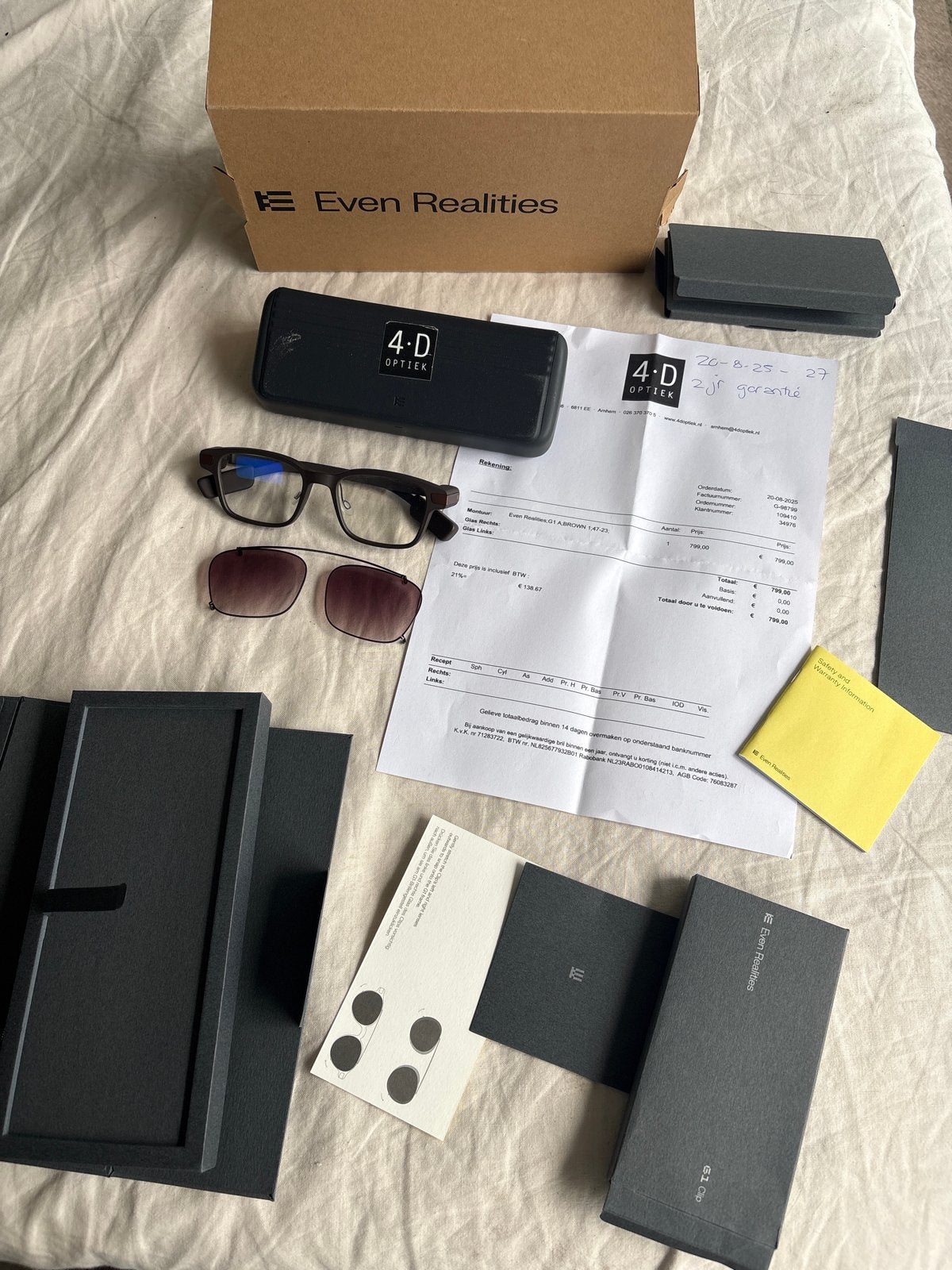 Even Realities Smart bril met clip-on zonnebril, Overige merken, Bruin, Nieuw, Ophalen of Verzenden