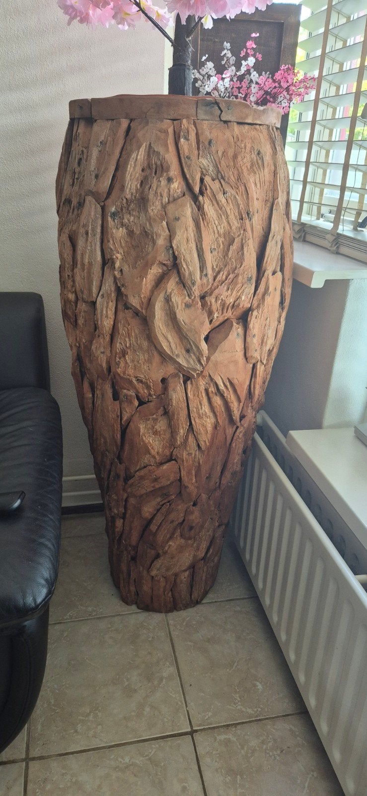 Grote  Houten Vaas Van Teakhout, Ophalen, Overige kleuren, Aardewerk of Porselein, Zo goed als nieuw