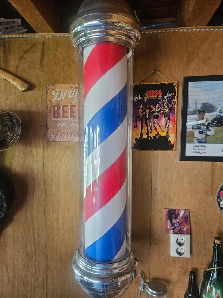 Vintage Kapperspaal / barberpole - Rood, Wit, Blauw, Ophalen