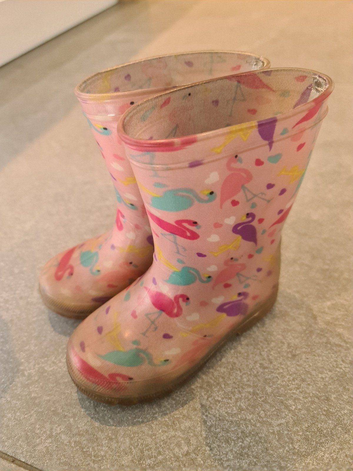 Regenlaarzen meisje maat 25  in goede staat. Flamingo opdruk, Gebruikt, Meisje, Ophalen of Verzenden, Laarzen
