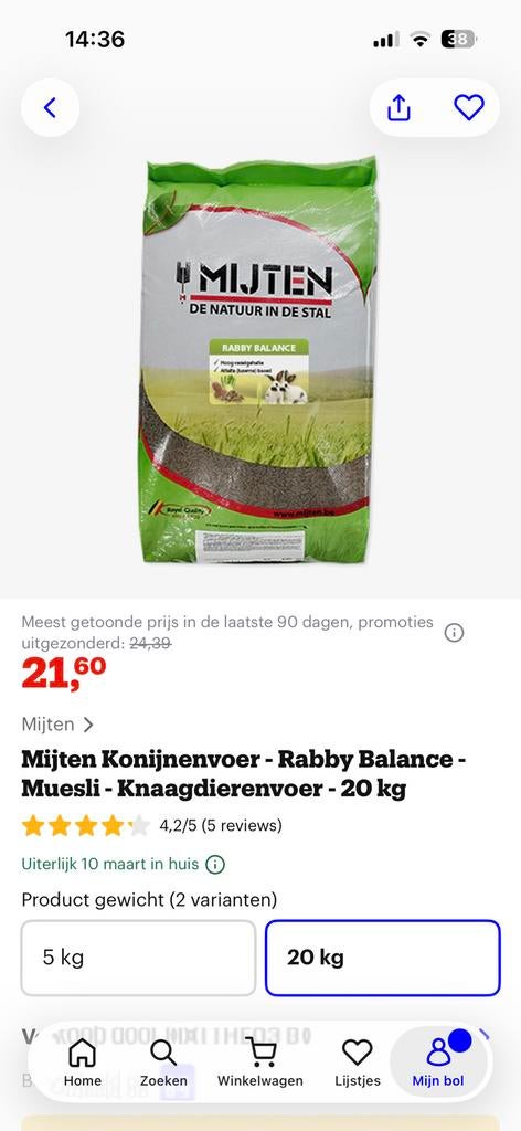 Konijnenvoer voor jongen en jongvolwassen konijnen, Meerdere dieren, Groot