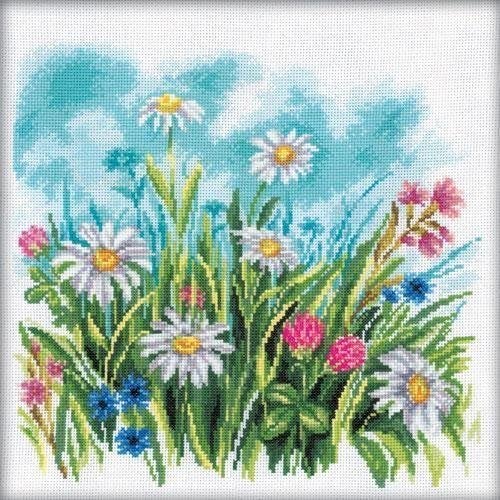 Borduurpakket Bloemen in het gras M141, ., Nieuw, Ophalen of Verzenden, .