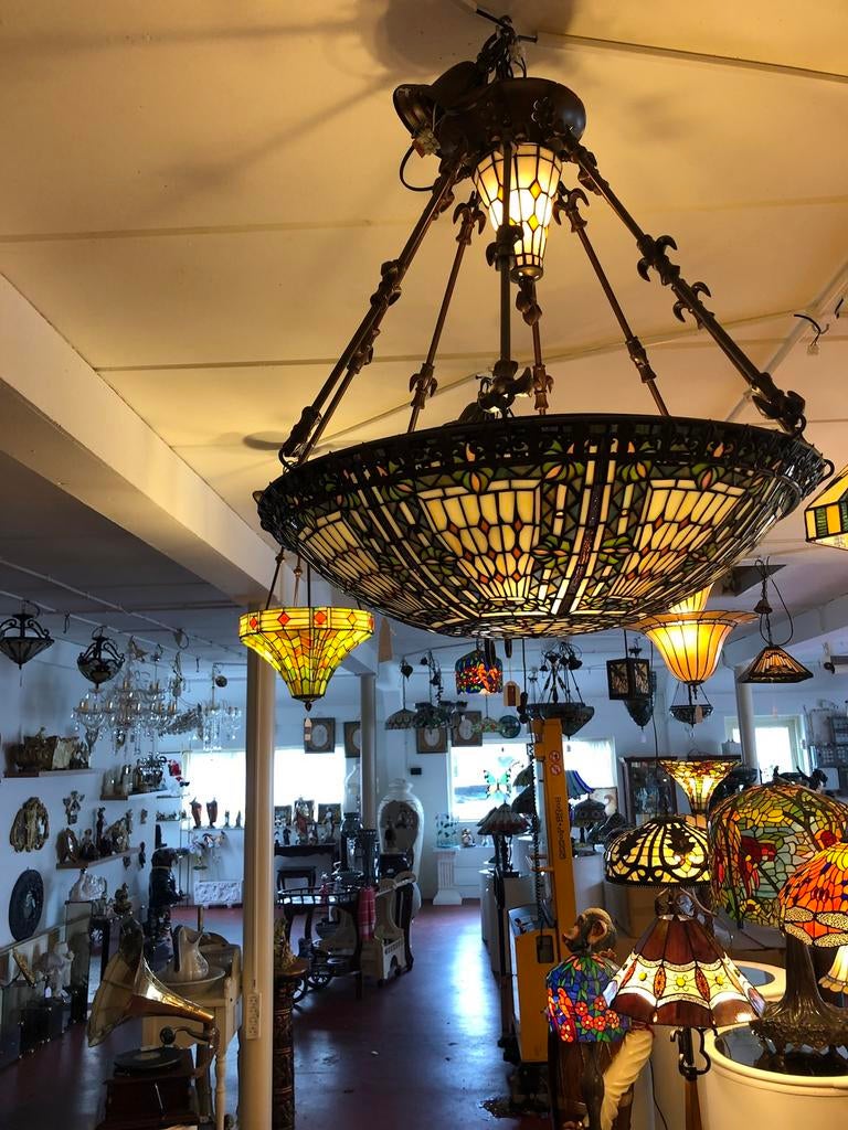 TIFFANY HANGLAMP, TAFEL, WAND ENZ. Handwerk glas -lood/koper, Ophalen, ANTIEK, BROCANTE ,TIFFANY, Info@demmerik73.nl, Nieuw