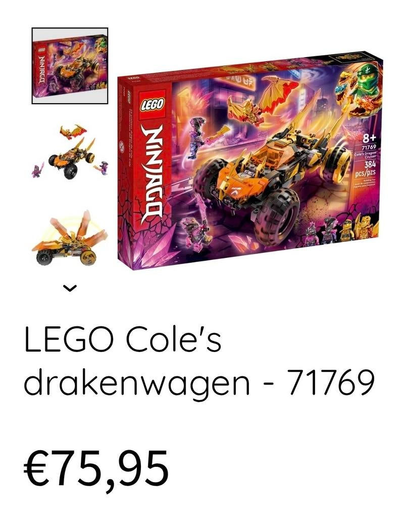 LEGO Ninjago Cole's Drakenwagen 71769 - Complete Set, Ophalen, Lego, Zo goed als nieuw, Ninjago