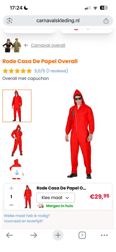 L-XL la casa de papel overal. Met masker. Nieuw , ongedrage, Kleding | Heren, Carnavalskleding en Feestkleding, Carnaval, Ophalen of Verzenden