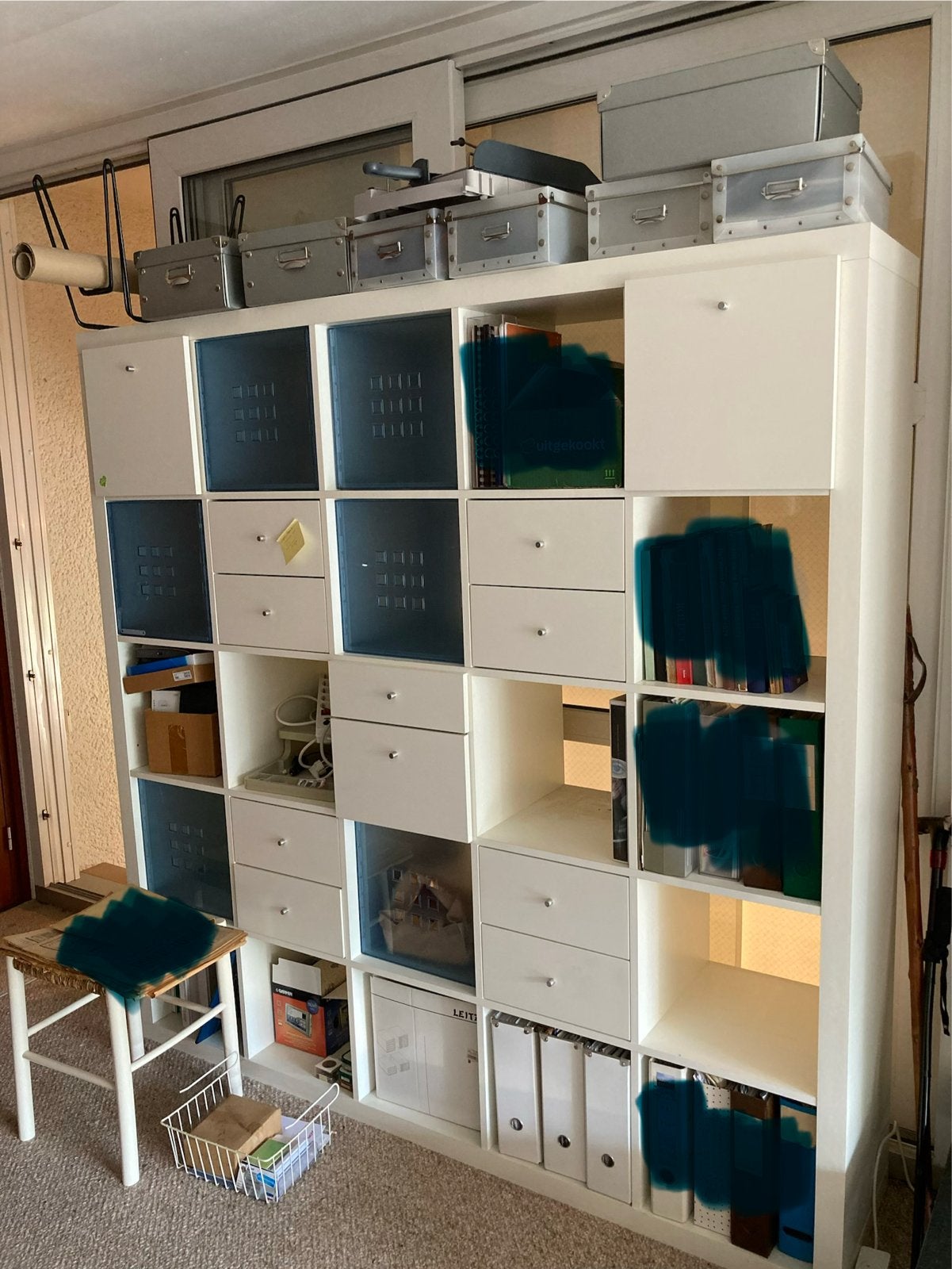 Ikea KALLAX kast met deuren en lades, Ophalen, 150 tot 200 cm, Zo goed als nieuw, Met lade(s)