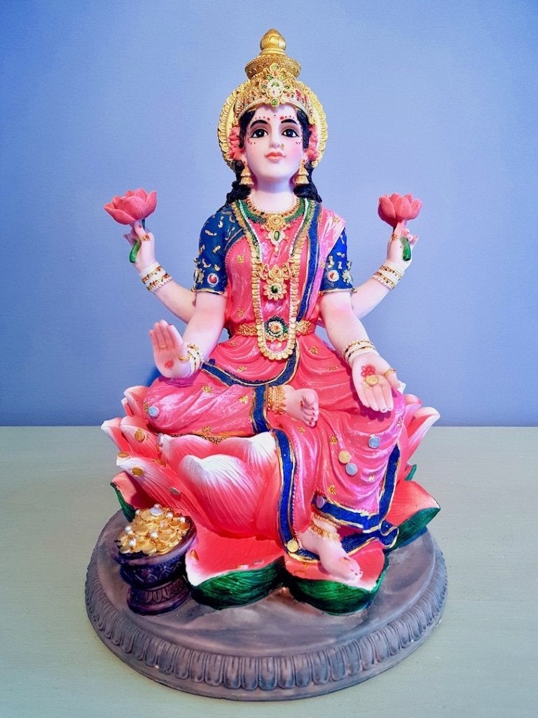 LAKSHMI BEELD HANDGESCHILDERD RESIN 30 CM, Verzamelen, Beelden en Beeldjes, Nieuw, Religie, Ophalen of Verzenden