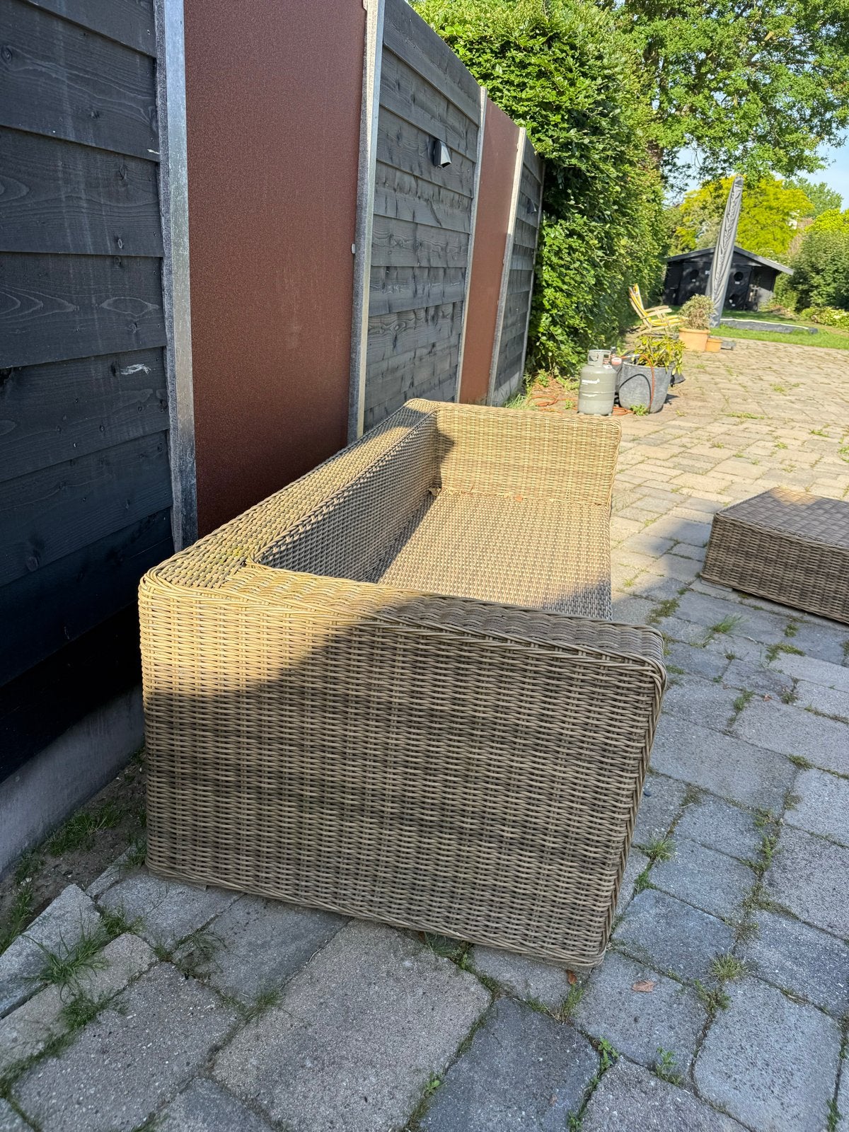 Wicker loungeset: bank en twee hockers, Ophalen, Gebruikt, Loungeset, Wicker