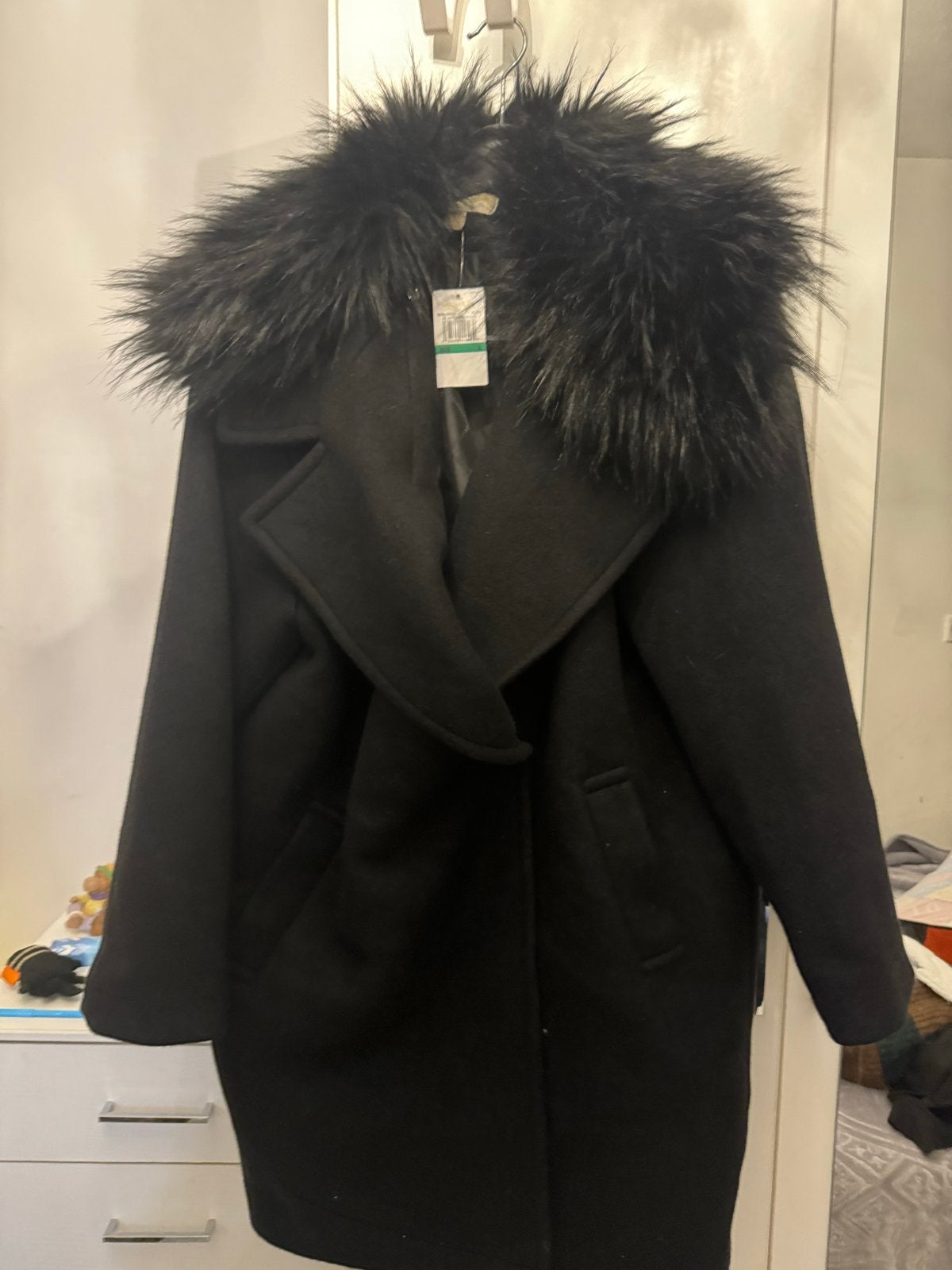 Michael Kors Zwarte Jas met Bontkraag - Maat L, Ophalen of Verzenden, Nieuw, Maat 42/44 (L), Zwart