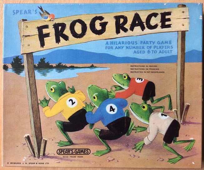 Vintage spel Frog Race / Kikker race - vanaf 6 jaar - ZGAN, Drie of vier spelers, Ophalen of Verzenden, Zo goed als nieuw, Spear's Games