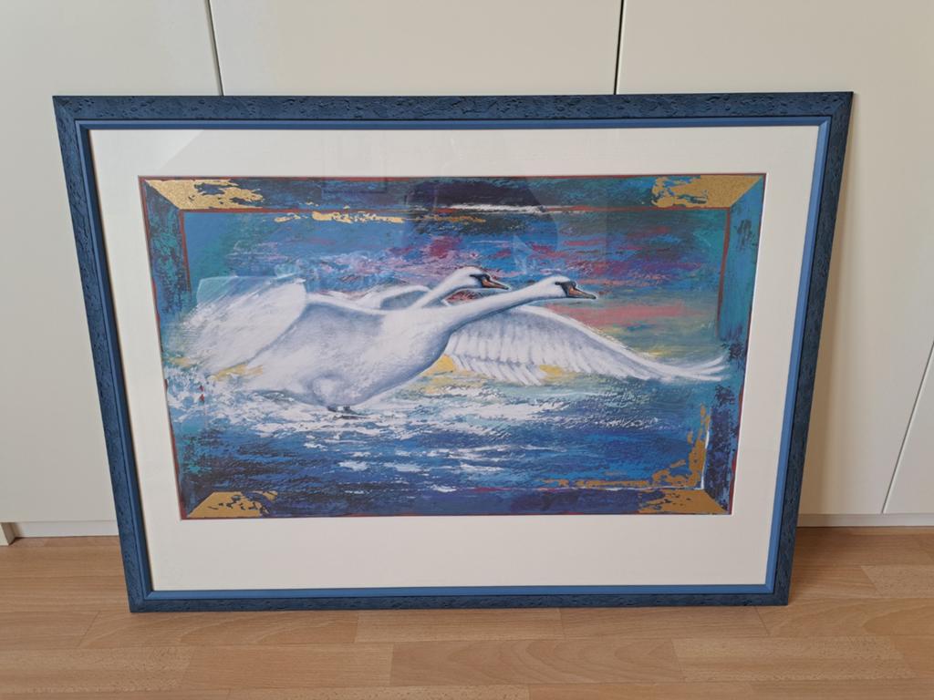 Prachtig schilderij zwanen. 100 cm x 75 cm. Als nieuw!, Antiek en Kunst, Kunst | Schilderijen | Klassiek, Ophalen