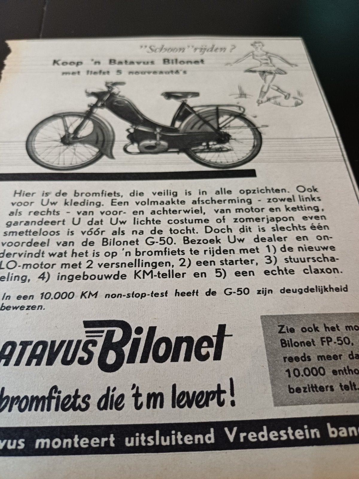 advertentie Batavus bilonet bromfiets 1955, Ophalen of Verzenden, Zo goed als nieuw, Overige typen