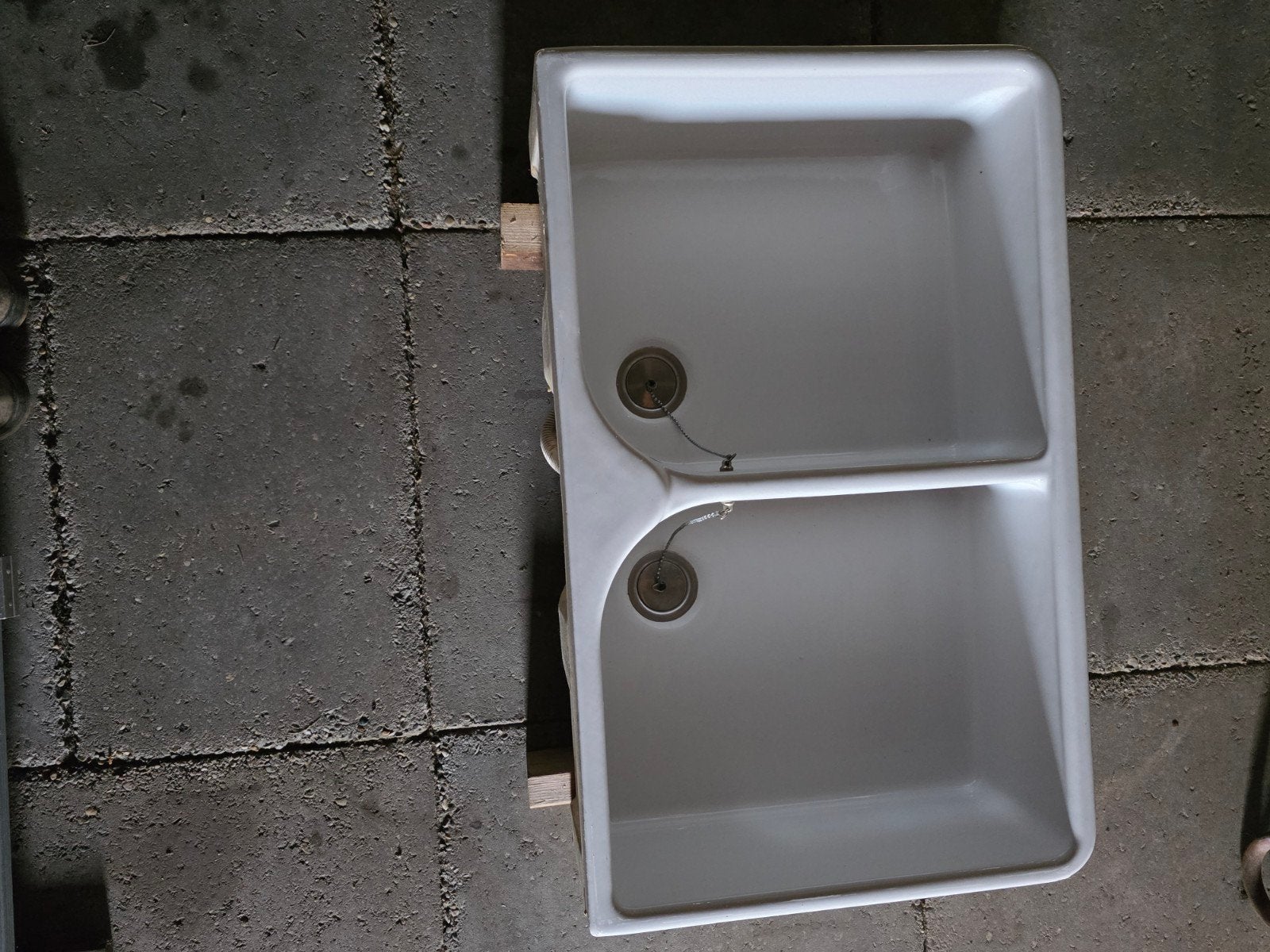 DUBBELE SPOELBAK WASBAK GOOTSTEEN, Ophalen, Wit, Nieuw, 50 tot 100 cm