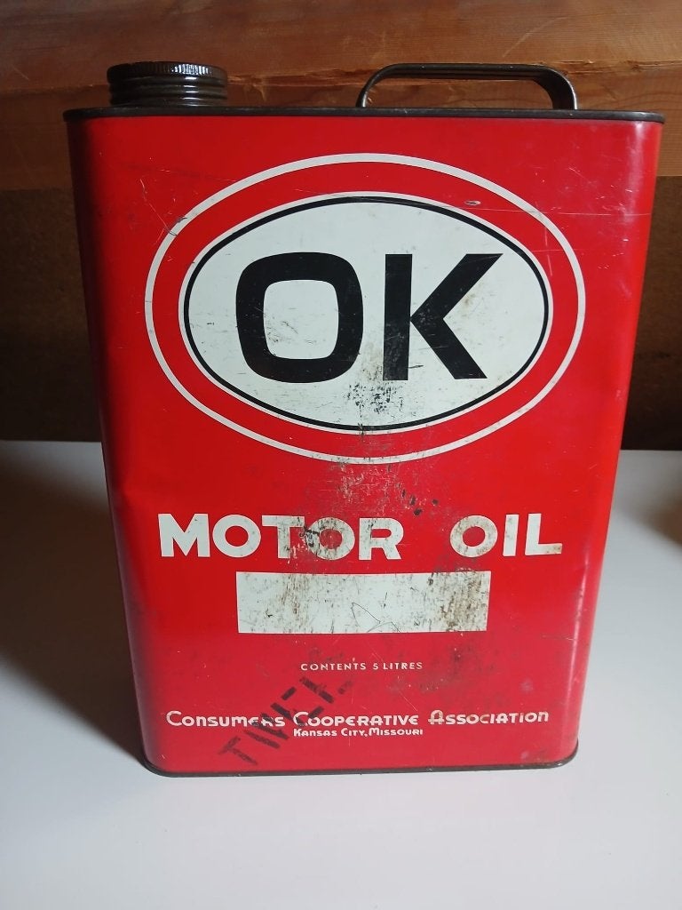 Vintage OK Motor Oil 5 Liter Olieblik / Benzineblik Metaal, Ophalen of Verzenden, Gebruikt, Overige, Overige merken
