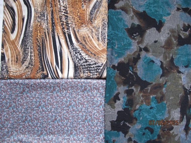 Jersey/viscose lappen stof, blauwgroen, beige, gekleurd, Overige materialen, Meerkleurig, 120 cm of meer, Nieuw