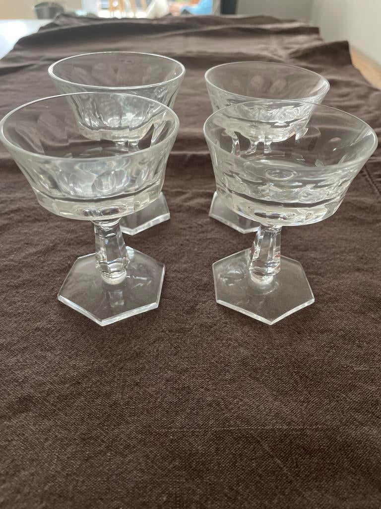 4 Antieke handgeblazen kristallen coupe glaasjes, Ophalen of Verzenden