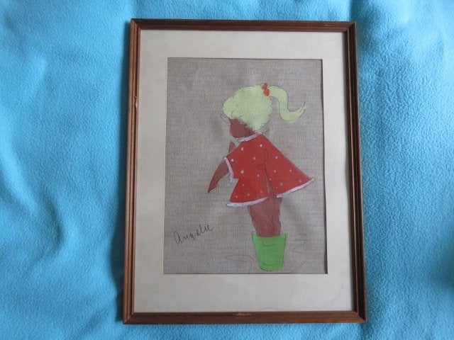 Origineel vintage schilderij op linnen meisje Angelie Zweeds, Antiek en Kunst, Ophalen of Verzenden