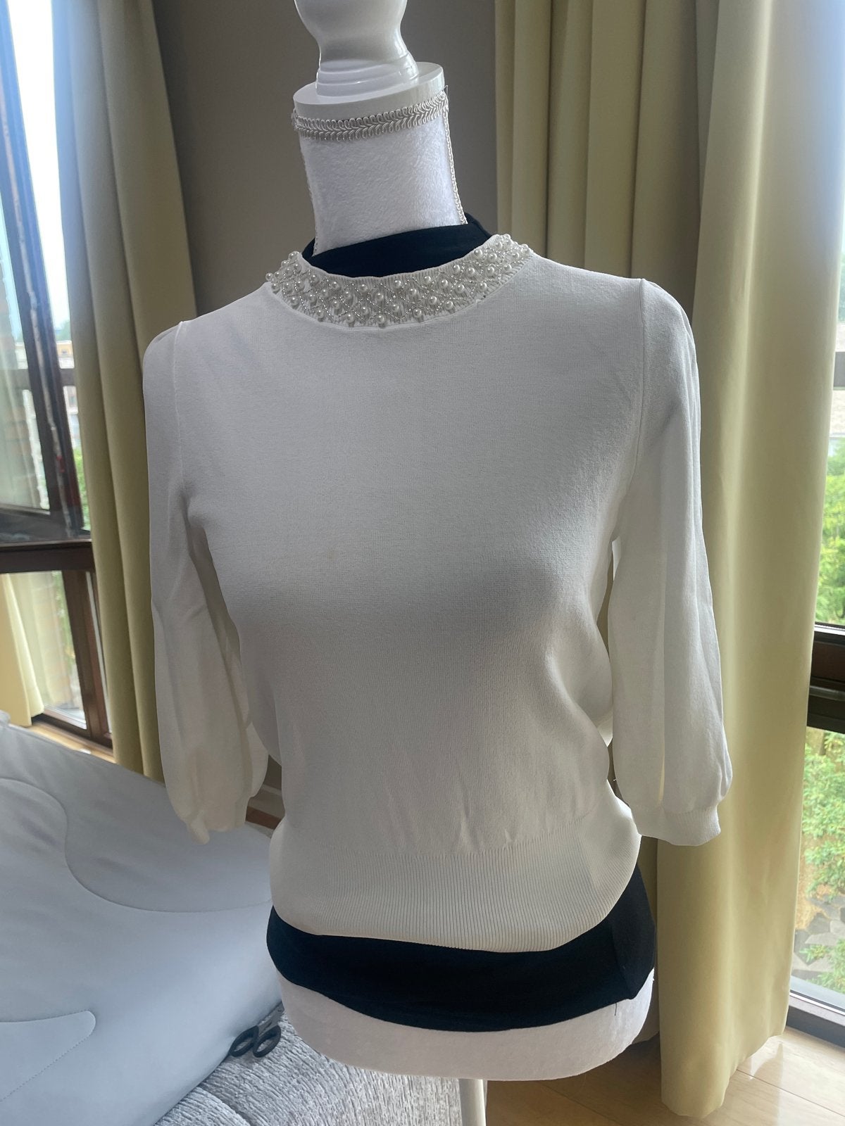 Witte H&M trui met parels - Maat S, Ophalen of Verzenden, Zo goed als nieuw, Maat 36 (S), Wit