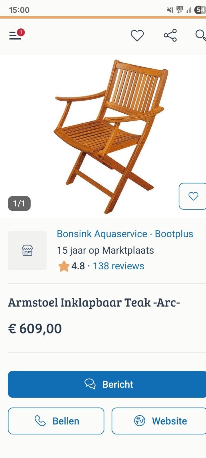 Inklapbare Teak Bootstoel - Topkwaliteit & Goede Staat, Watersport en Boten, Bootonderdelen, Ophalen, Zo goed als nieuw