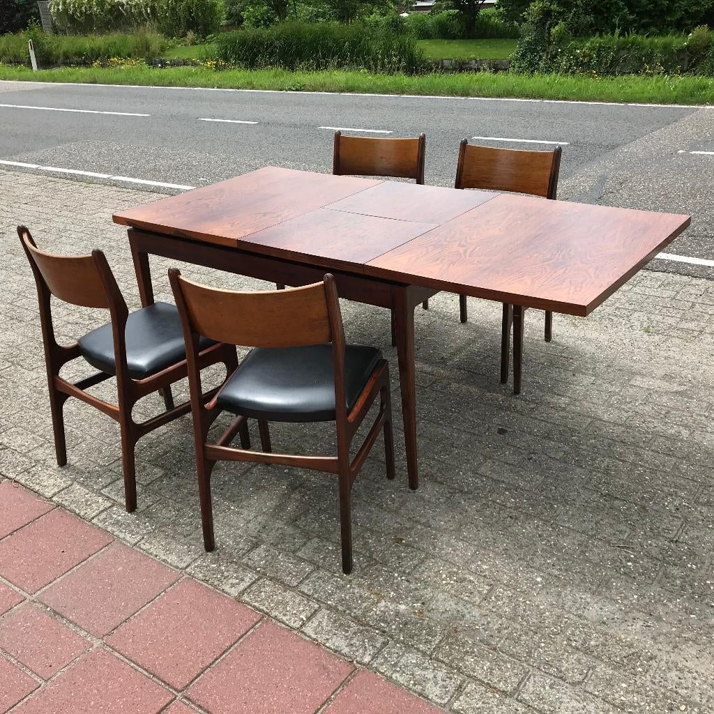 Set 4 stoelen tafel Pastoe Webe AWA Teeffelen vintage teak, Gebruikt, Bruin, Ophalen of Verzenden, Nvt