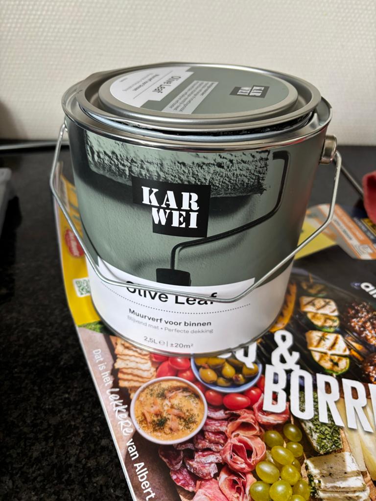 Karwei muurverf Olive leaf ruim 2L, Ophalen, Grijs, Minder dan 5 liter, Verf