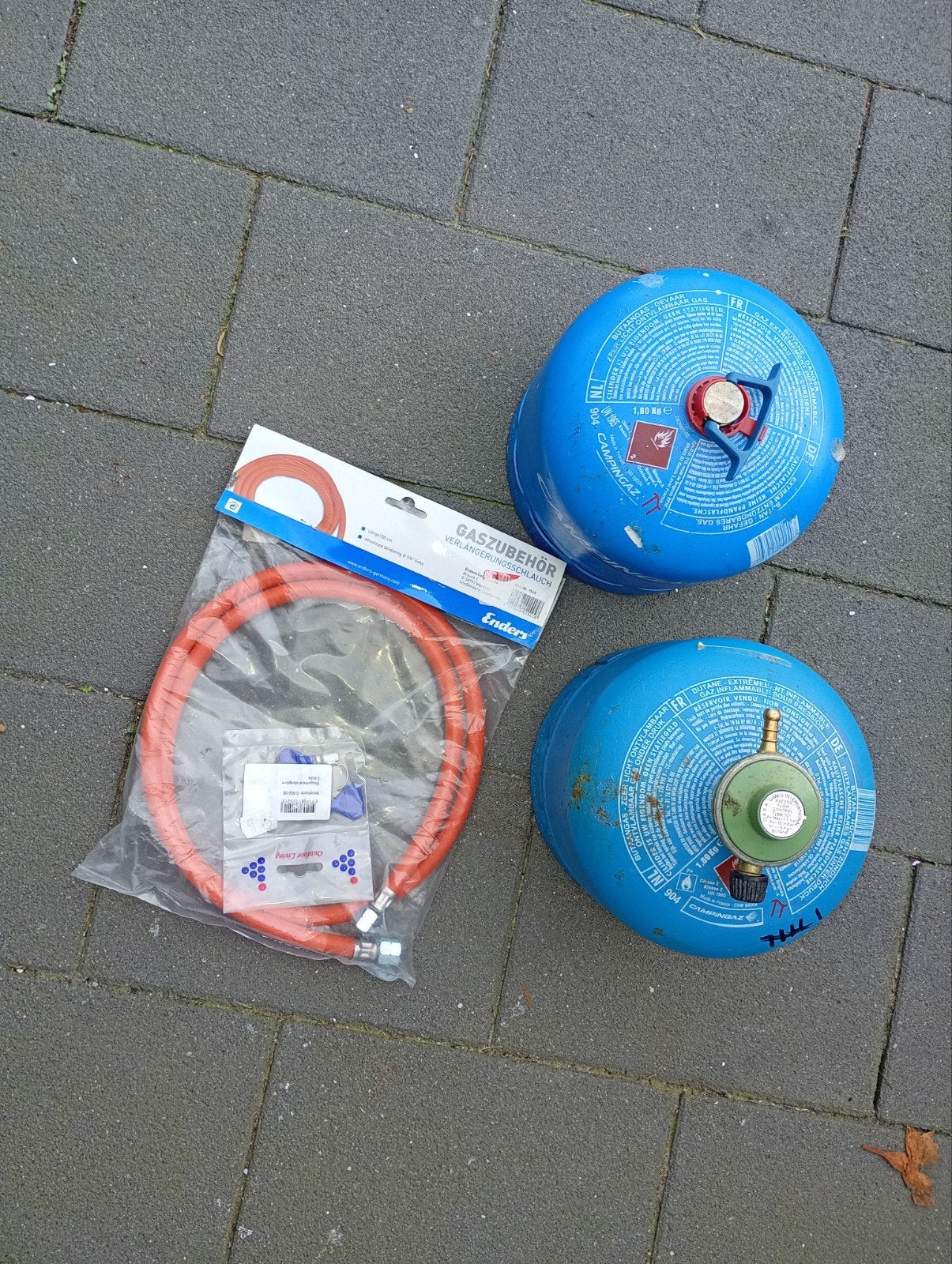Campingaz 904 gasflessen met nieuwe slang en regelaar, Ophalen, Gebruikt