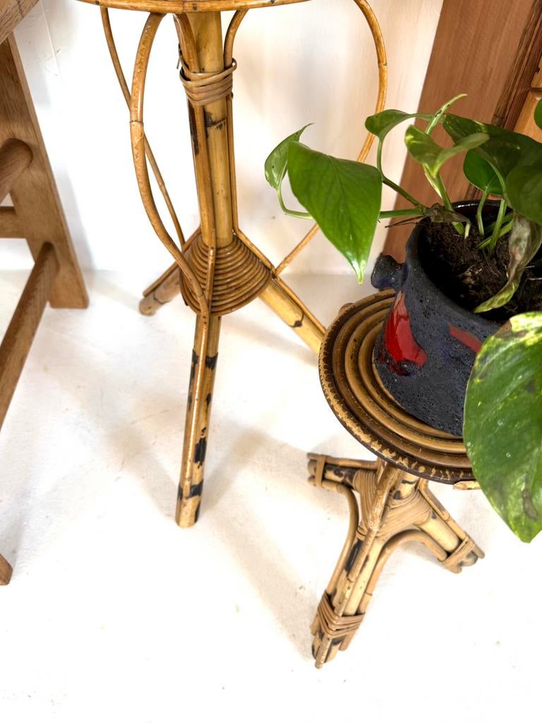 2x vintage rotan plantenstandaard, Rohé Noordwolde ‘60, Tuin en Terras, Overige materialen, Minder dan 60 cm, Rond, Ophalen of Verzenden