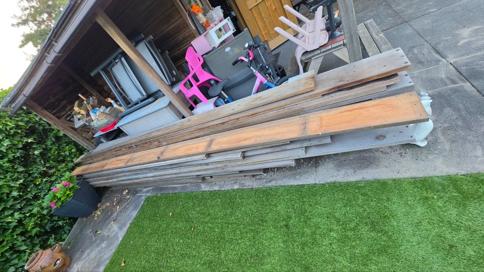 Gebruikte hardhouten vlonderplanken - ca. 25 m², Ophalen, Gebruikt, Hout