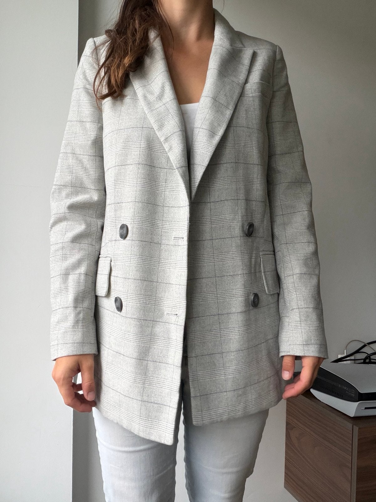 H&M Geruite Double-Breasted Blazer - Maat XS, Ophalen of Verzenden, Zo goed als nieuw, Jasje, Maat 34 (XS) of kleiner