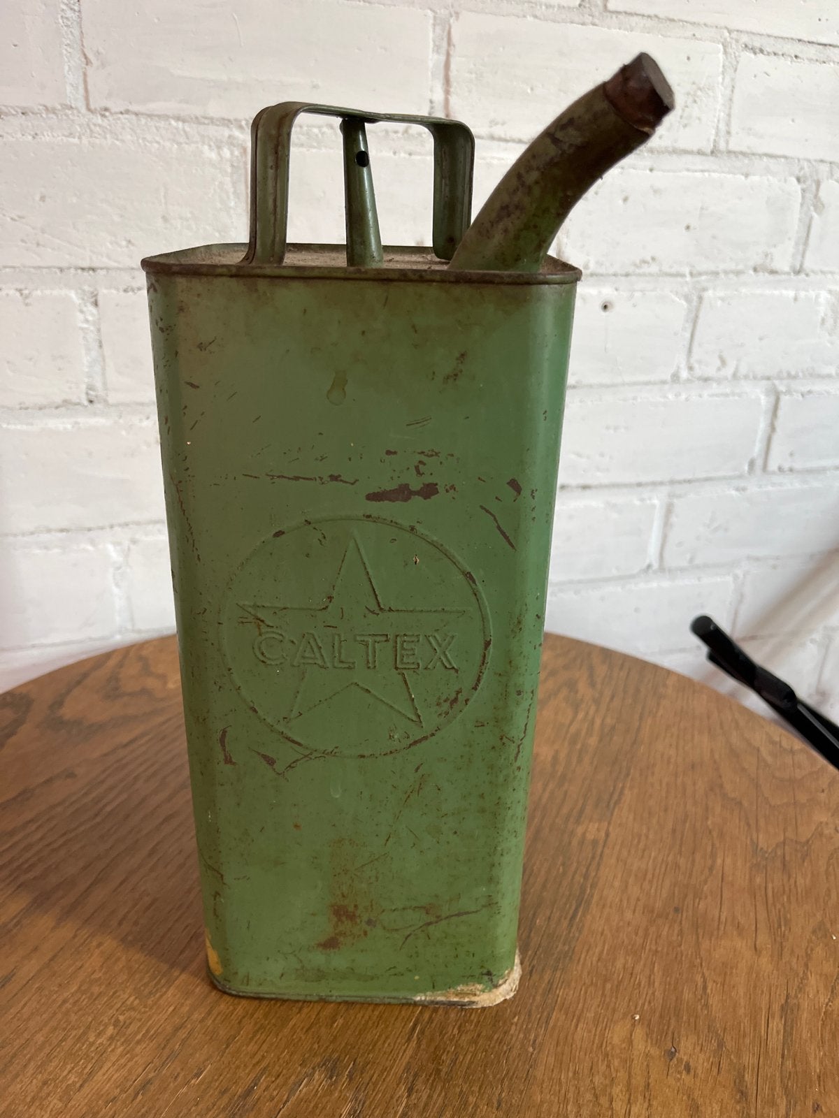 Vintage Caltex Jerrycan - Groene Metalen Benzinekan, Ophalen