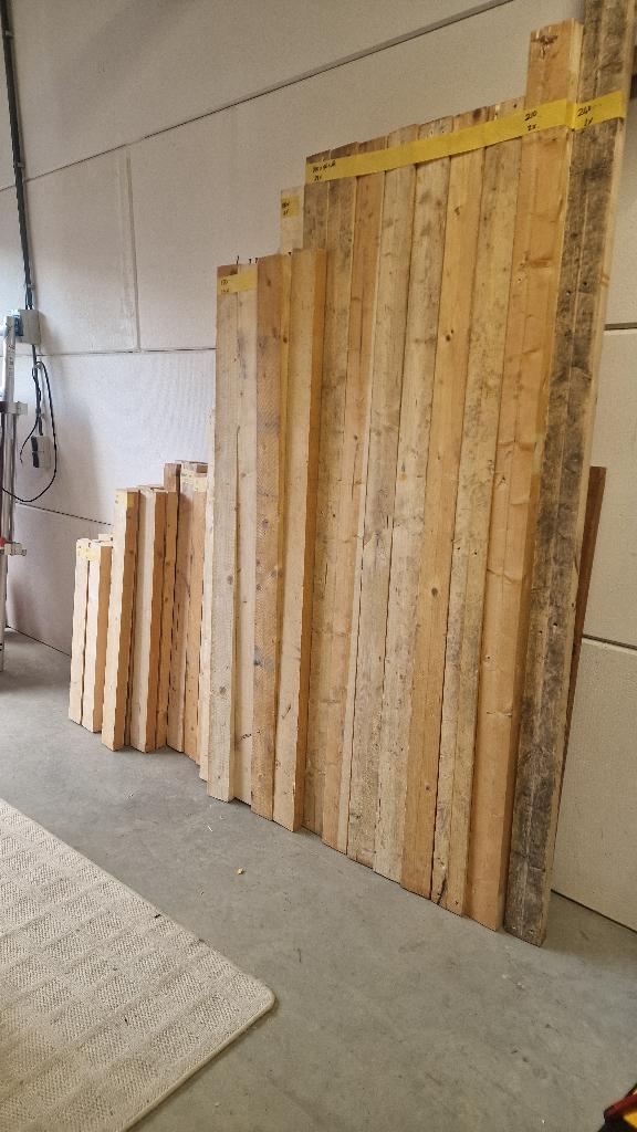 HOUTEN BALKEN DIV.MATEN-VUREN, Doe-het-zelf en Verbouw, Hout en Planken, Ophalen, 25 tot 50 mm, Zo goed als nieuw, Balk