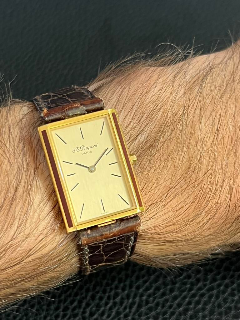 Vintage Dupont horloge, Ophalen of Verzenden, Zo goed als nieuw, Leer, Overige merken