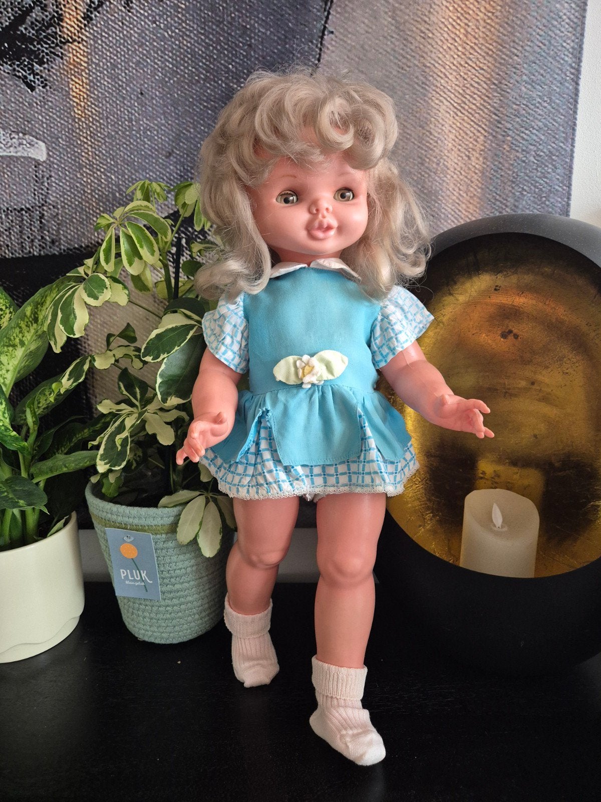 Vintage Famosa mechanische looppop 54 cm, Ophalen of Verzenden, Gebruikt, Pop