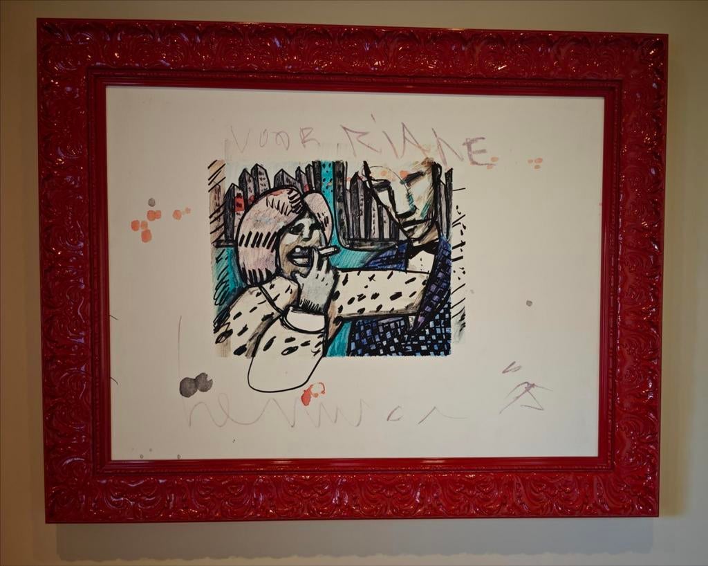 Herman Brood ingekleurde tekening op linnen, gesigneerd incl, Ophalen of Verzenden