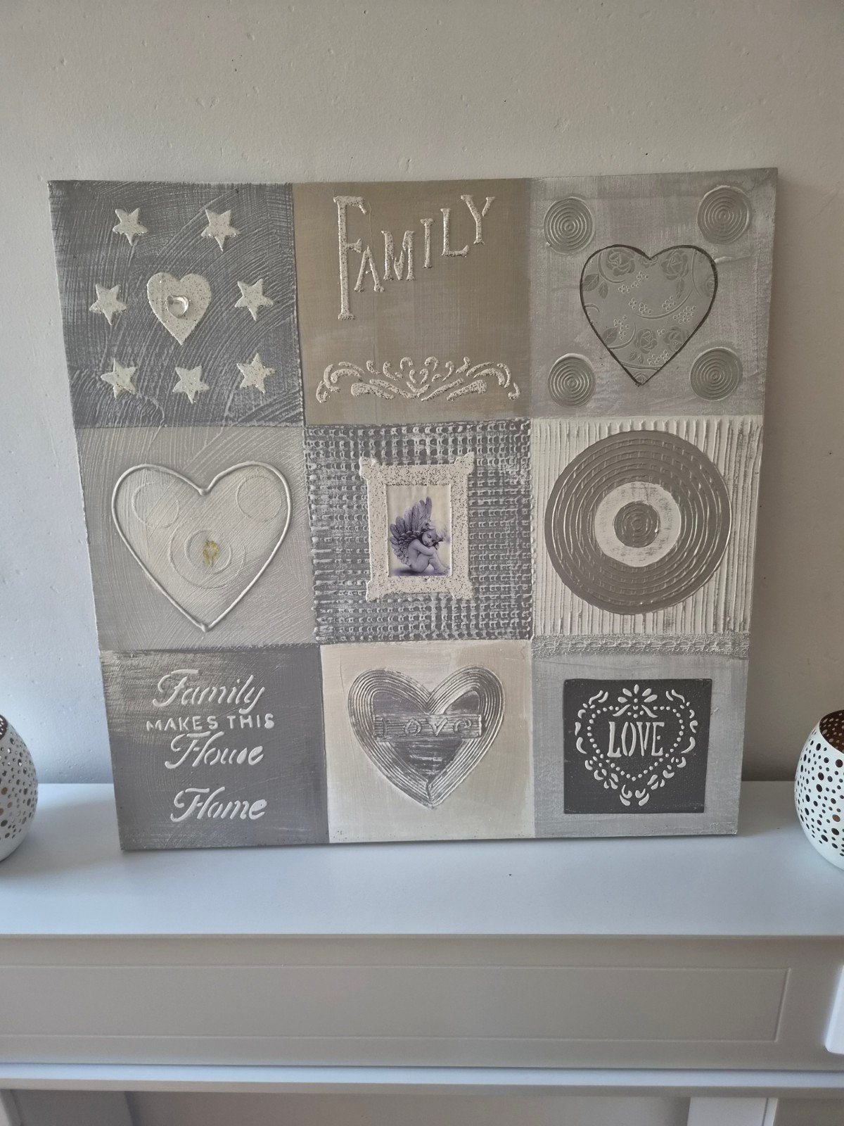 Canvasdoek met 'Family' en hartjes design, Ophalen, 50 – 75, 50 tot 75 cm, Print