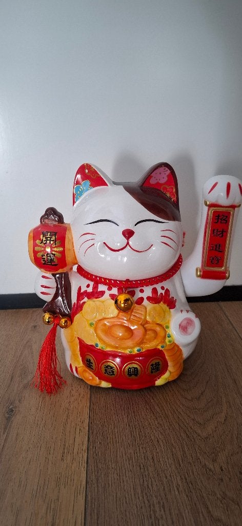 Grote keramieken Maneki Neko gelukskat / zwaaikat (24 cm), Ophalen, Zo goed als nieuw, Dier