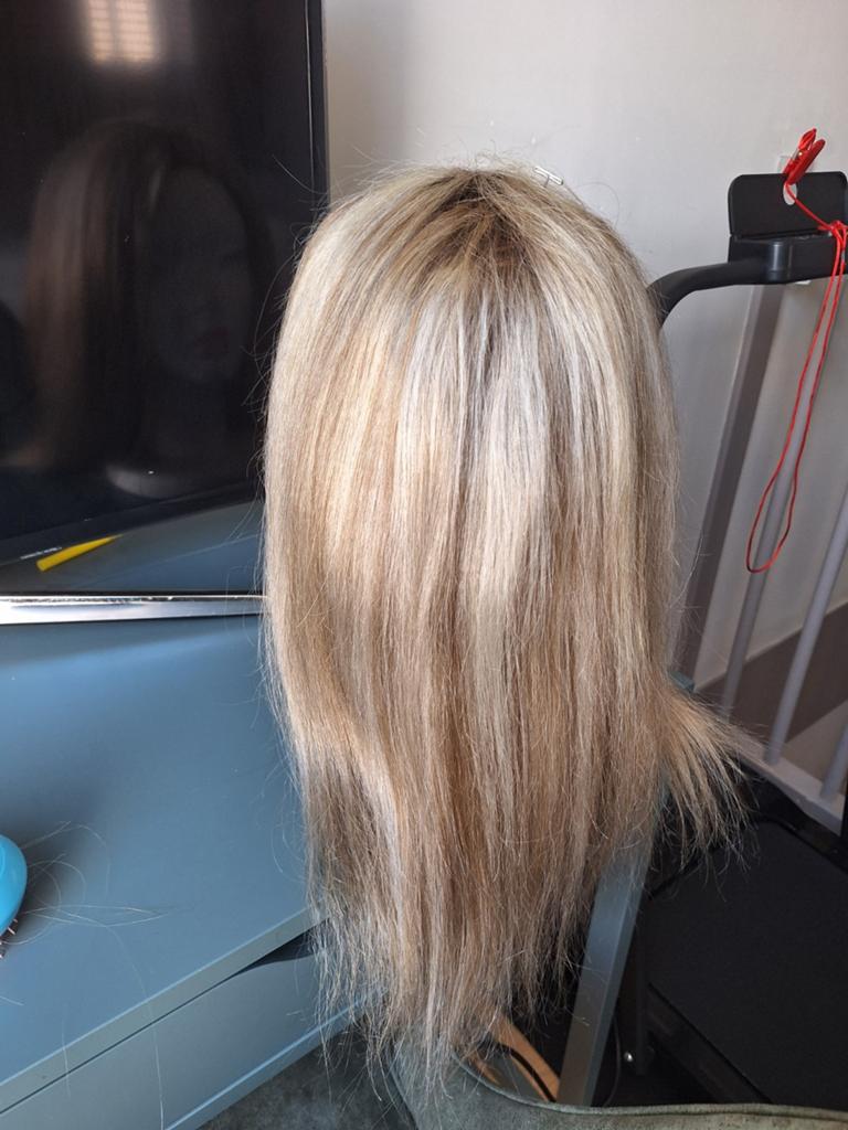 NIEUW!Ash Blonde Lace wig Pruik 30-40cm met Donkere Uitgroei, Ophalen of Verzenden