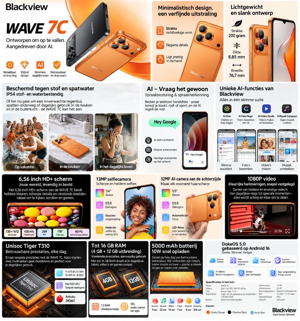 Blackview WAVE 7C - Stijlvolle en Krachtige Smartphone, Telecommunicatie, Overige modellen, Nieuw, Ophalen of Verzenden, Zonder simlock