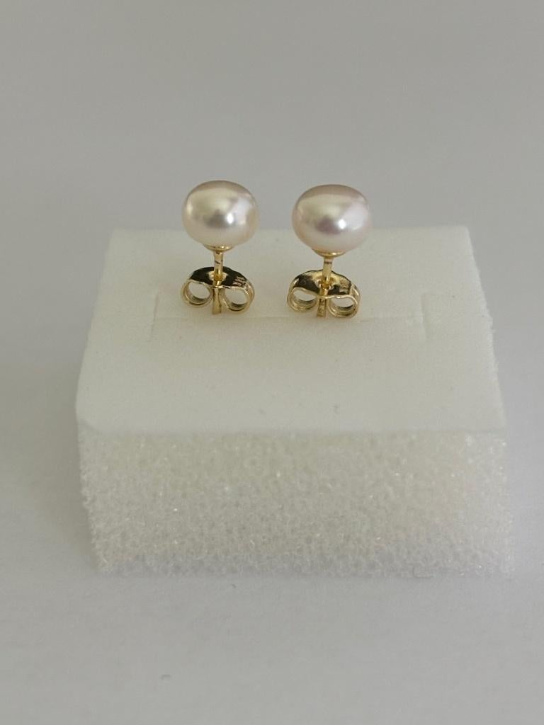 Parel Oorbellen Akoya Parels 6mm 14K Goud Minimalistisch, Wit, Nieuw, Ophalen of Verzenden, Knopjes of Stekers