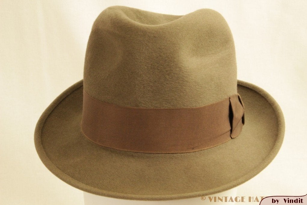 Vintage Gleufhoed Panizza Sportsman bruingrijs 55 = S tot XS, Hoed, Panizza Sportsman, Ophalen of Verzenden, 57 cm (M, 7⅛ inch) of minder