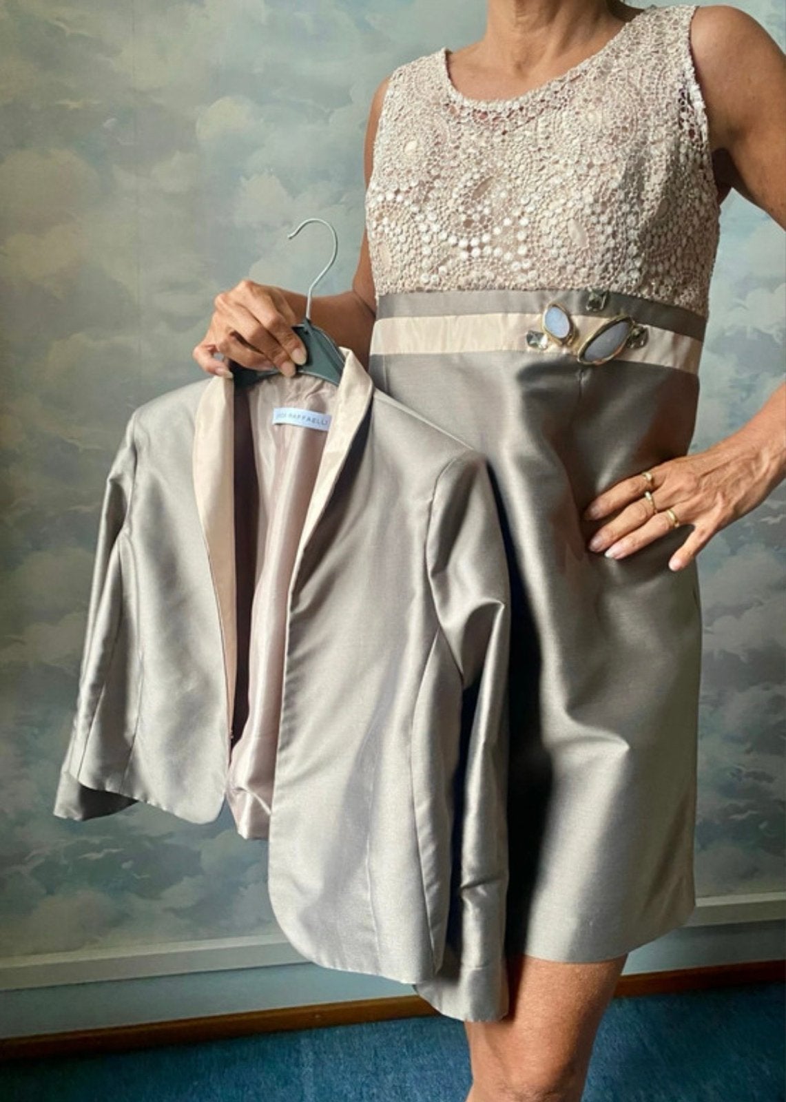 Nieuw Linea Raffaelli cocktailjurk met jasje maat 44, Beige, Maat 42/44 (L), Nieuw, Cocktailjurk